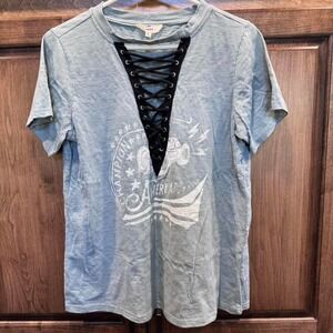 Entro Lace-Up Graphic‎ Tee American Racing Moto Print Sz L
